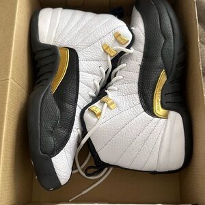 White and Black Sneakers with Gold Accents